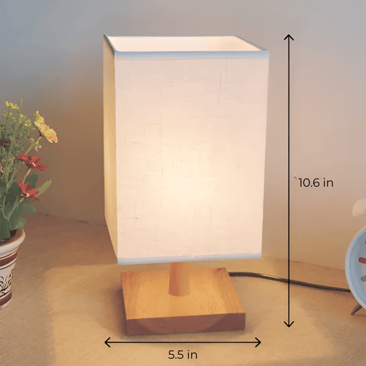 Wooden Bedside Decor Lamp, Square Fabric Shade