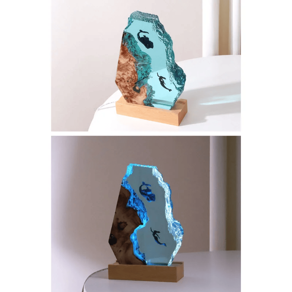 Wooden Polygon Desk Decor Epoxy Lamp with LED