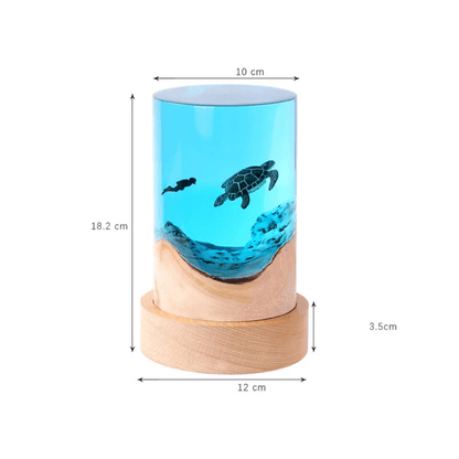 Cylindrical Wooden Epoxy Decor Lamp, Ocean Motifs